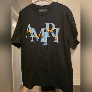 AMIRI Black Tee with Blue and Orange Logo